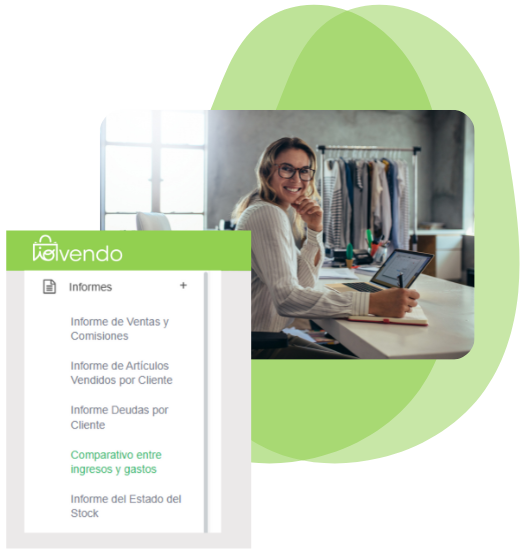 Mujer trabajando en el módulo de Informe de gestión avanzado del software punto de venta ioVendo