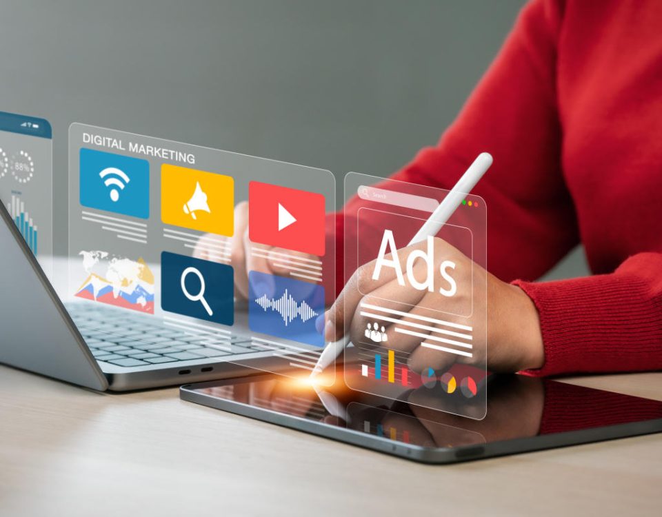 Persona con una ilustración de conceptos de marketing y ventas