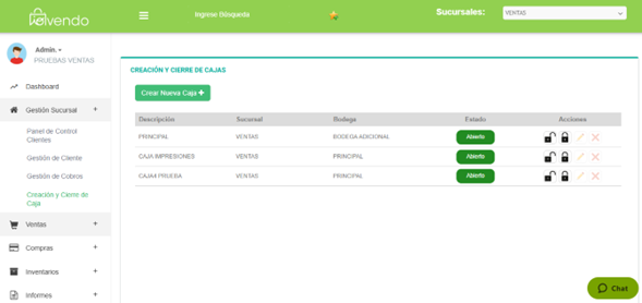 Interfaz de ioVendo, mostrando su sistema multisucursal